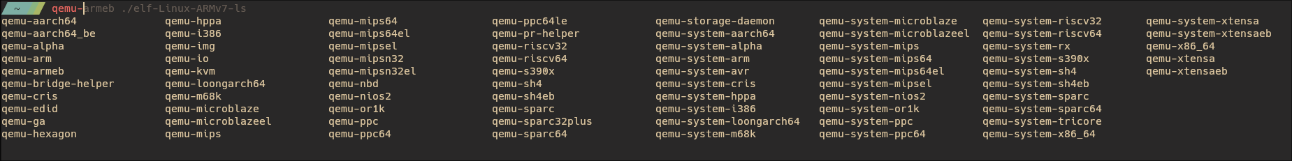 QEMU Zsh autocomplete list